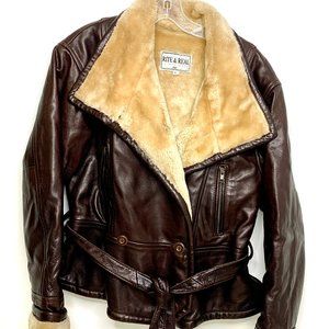 Rite and Real Leather Belted Bomber Jacket Coat L